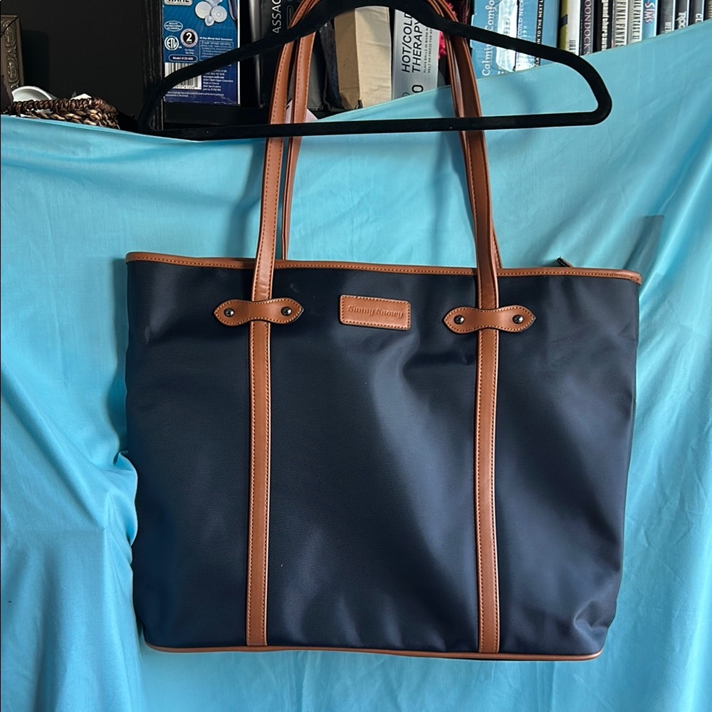 Sunny  Snowy Navy and Brown Tote Bag
